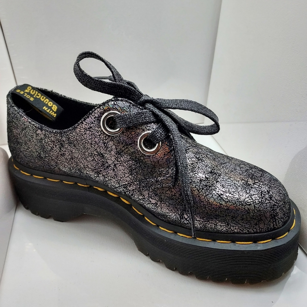Dr. Martens Women's Platform Holly Gunmetal Iridescent Crackle